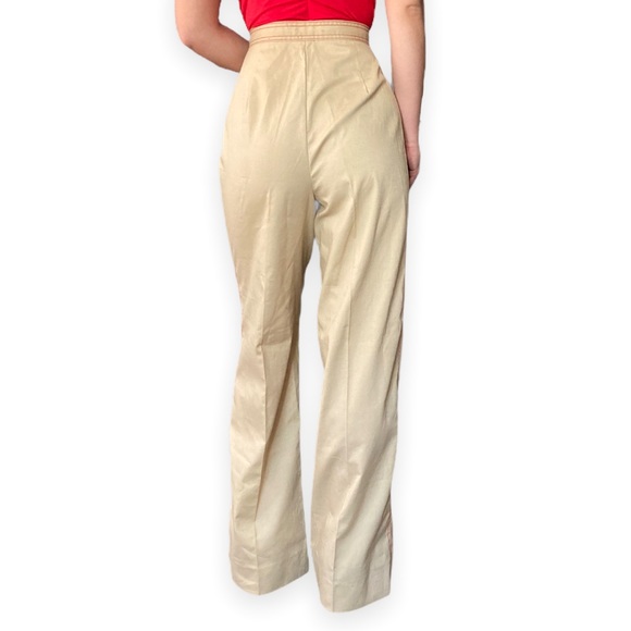 Vintage 70s Wide Leg Khaki Trousers, ILGWU, 26” Waist Super High Rise - Picture 4 of 5